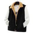 Men's corduroy flip collar warm jacket in Army Green, full zip, polyester fibre fill