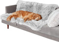 Plush waterproof dog cushion in dark grey, light grey, or rubber colour, shown in S, M, L, and XL sizes