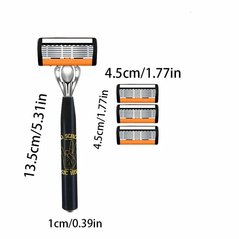 Black six-layer finger type manual shaver handle with multiple blade holder options