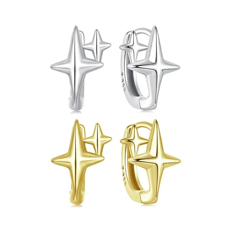 Minimalist star design clip-on earrings in sterling silver with oxidation treatment finish