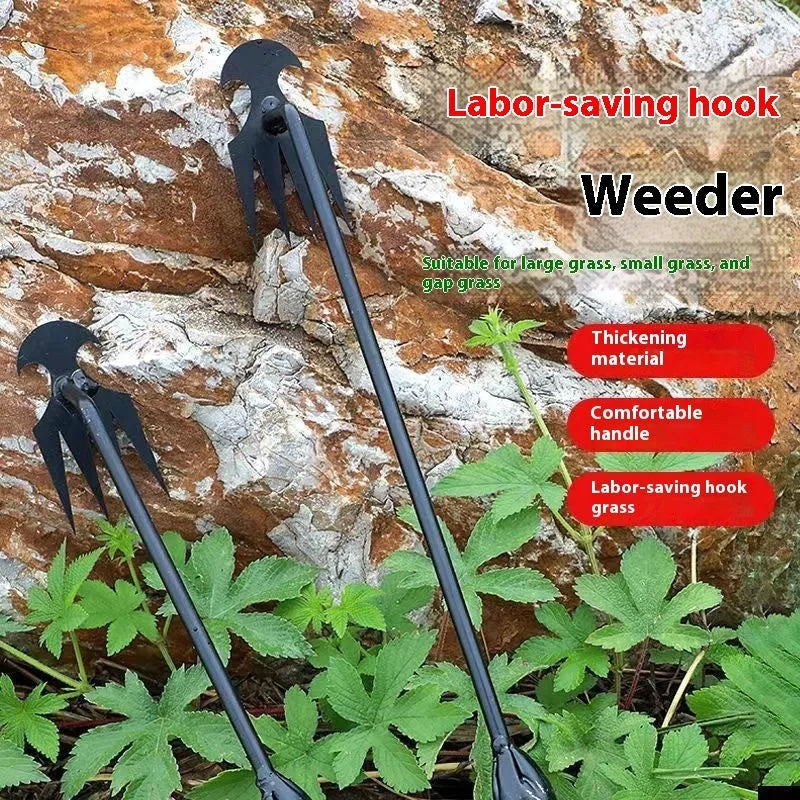 Black manganese steel weed remover hand tool shown in 30cm, 40cm and 50cm length options
