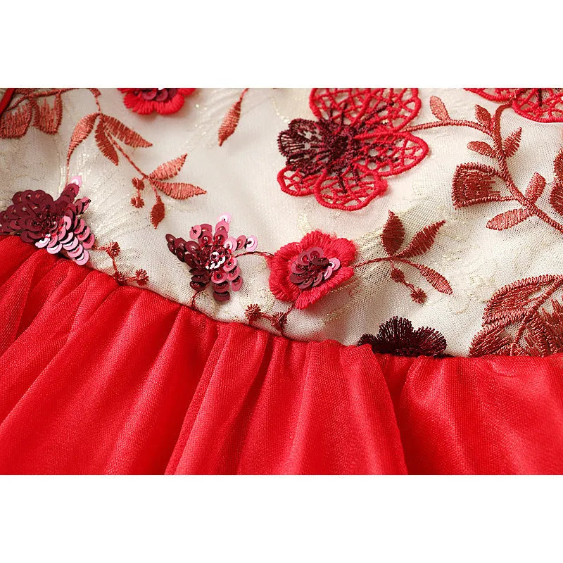 Girls floral red dress in chemical fibre blend, spring autumn, sizes 73cm to 95cm