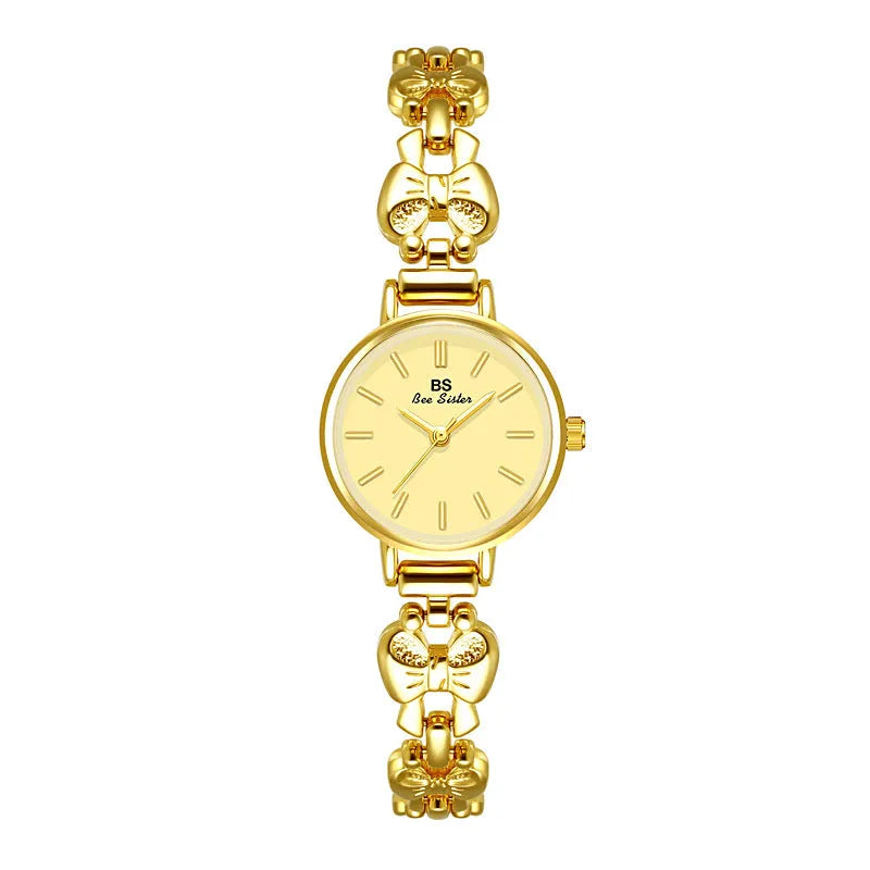 Women's French retro style watch with 7mm thin alloy case, shown in golden white, silver white, vintage gold and baby blue