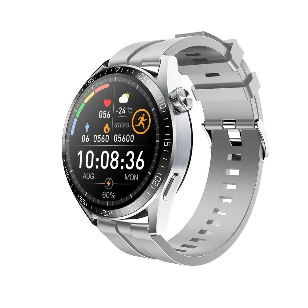 Black GS3 Max smartwatch with silicone strap showing colour screen displaying fitness data.
