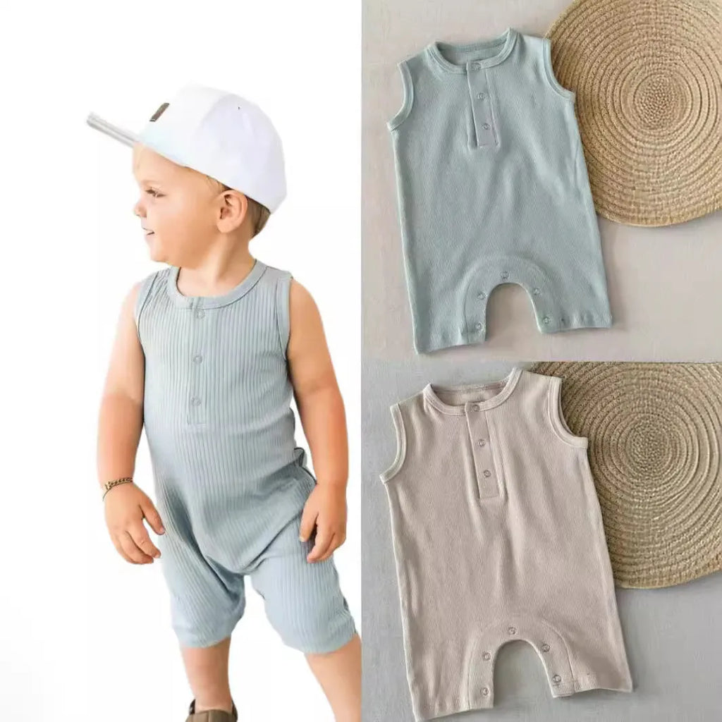 Grade A summer cotton baby jumpsuit sleeveless vest in light apricot suitable for 59-90cm