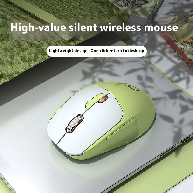Mute wireless Bluetooth computer mouse in matcha green colour with five-button ergonomic design