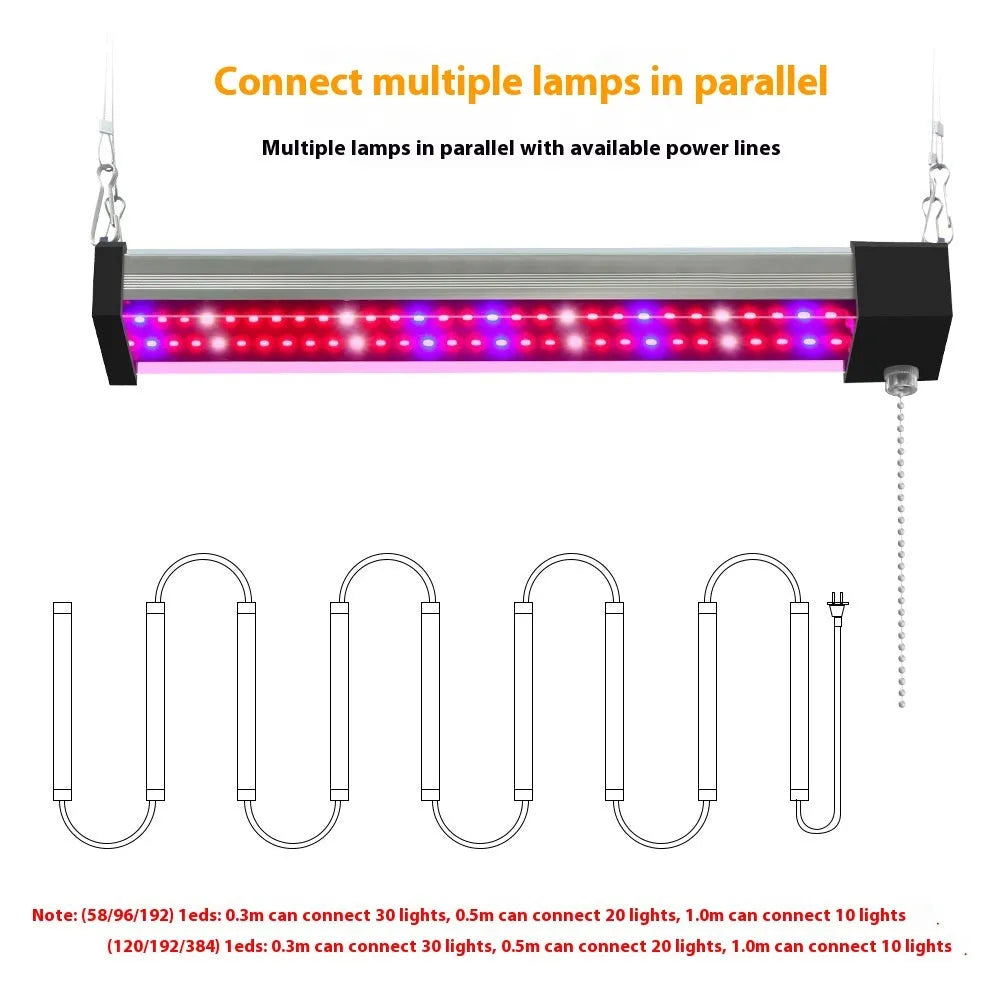 LED grow light bar with 384 full-spectrum LED beads, PC shell, 30cm 50cm or 100cm length
