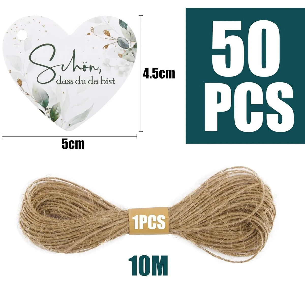 Set of 50 decorative flower heart-shaped paper gift tags in two different style designs.