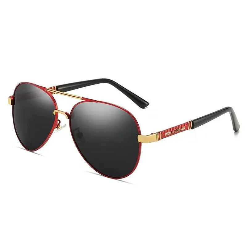 Men's polarised sunglasses with metal frame featuring dragon and phoenix decoration.