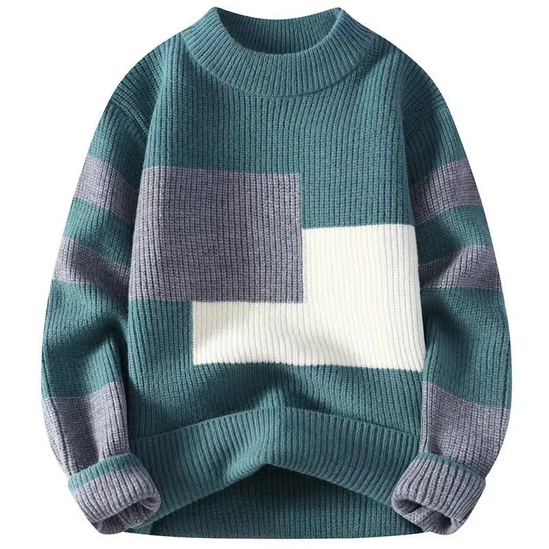 Men's loose knitwear polyester sweater in Pearl White with long sleeves, relaxed leisure style