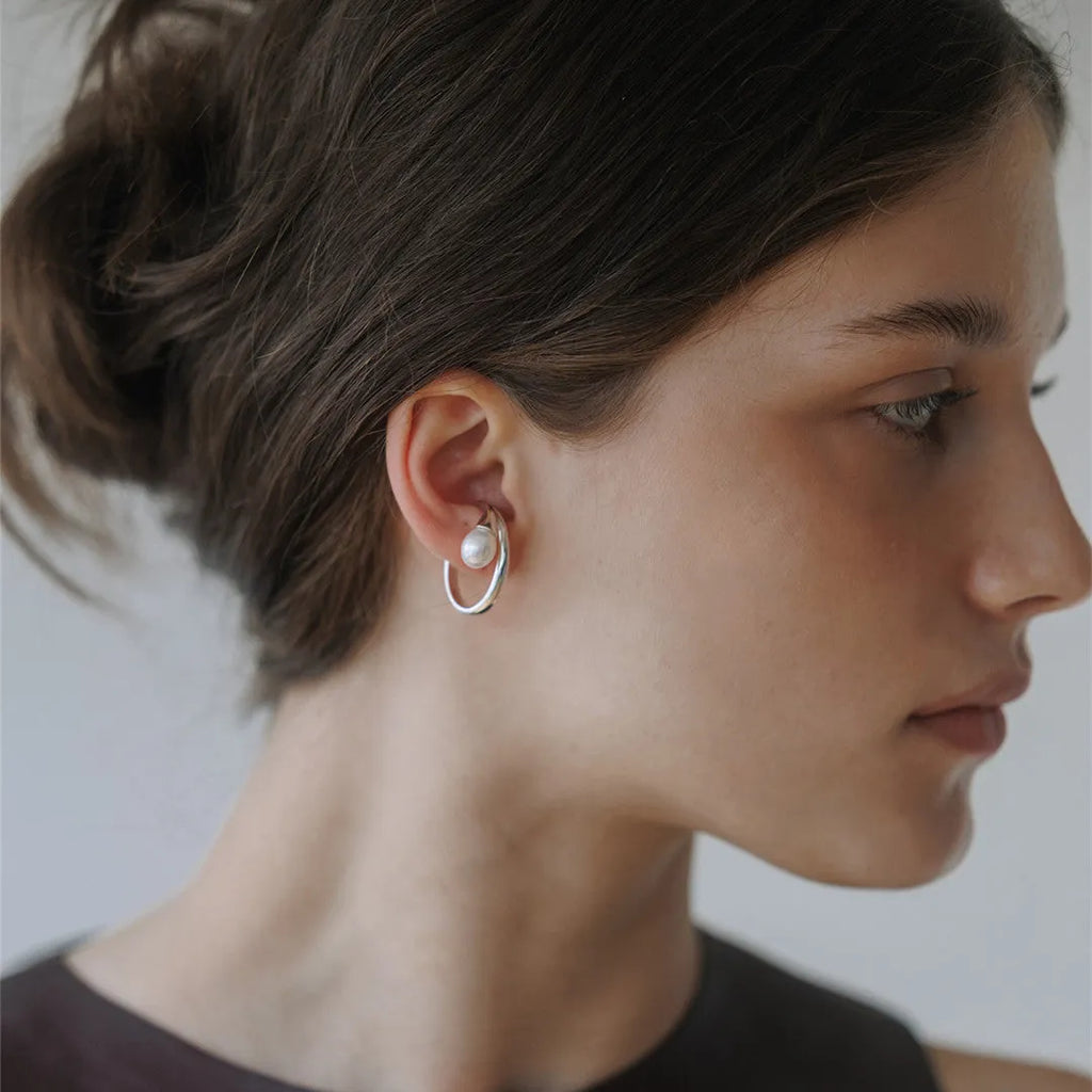 Geometric pearl ear bone clip 27mm x 19.5mm copper with 18K gold inlay in gold or silver