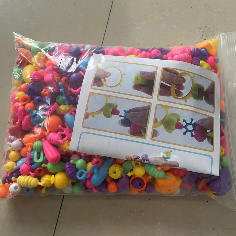 Children's pop beads set with plastic beads, bracelets and headbands in OPP bag or storage box, 108 to 508 pieces