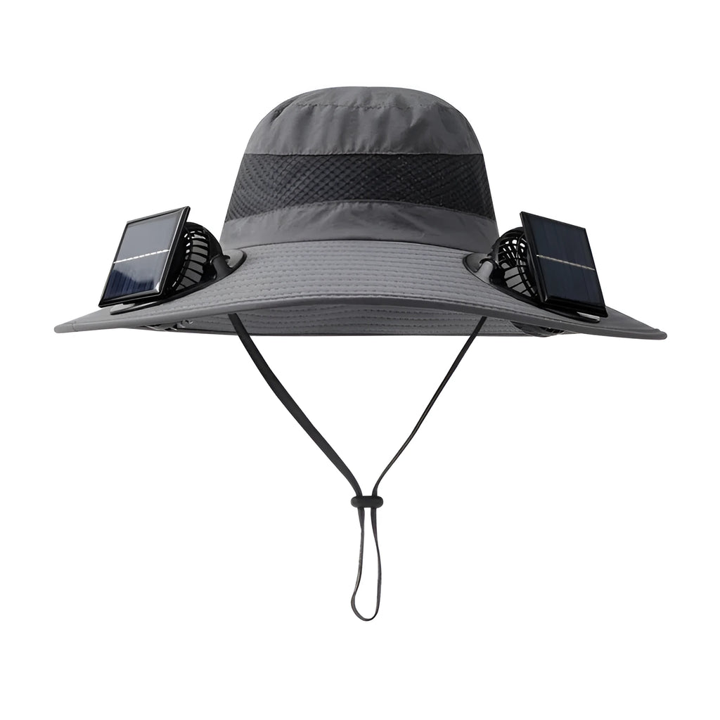 Solar-powered fan hat for men's outdoor fishing with USB charging port and adjustable brim