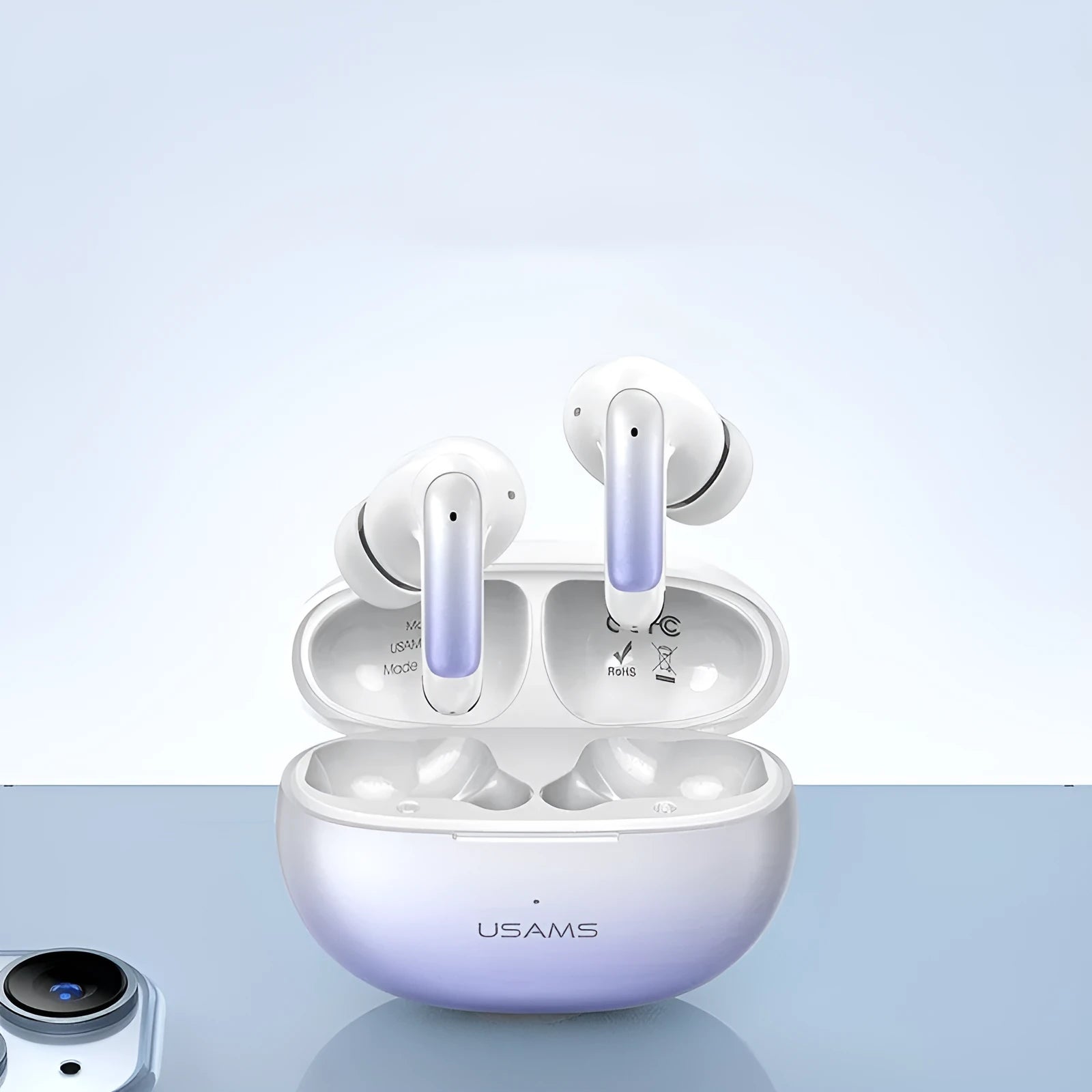 Wireless in-ear sports gaming Bluetooth headset in gradient blue colour.