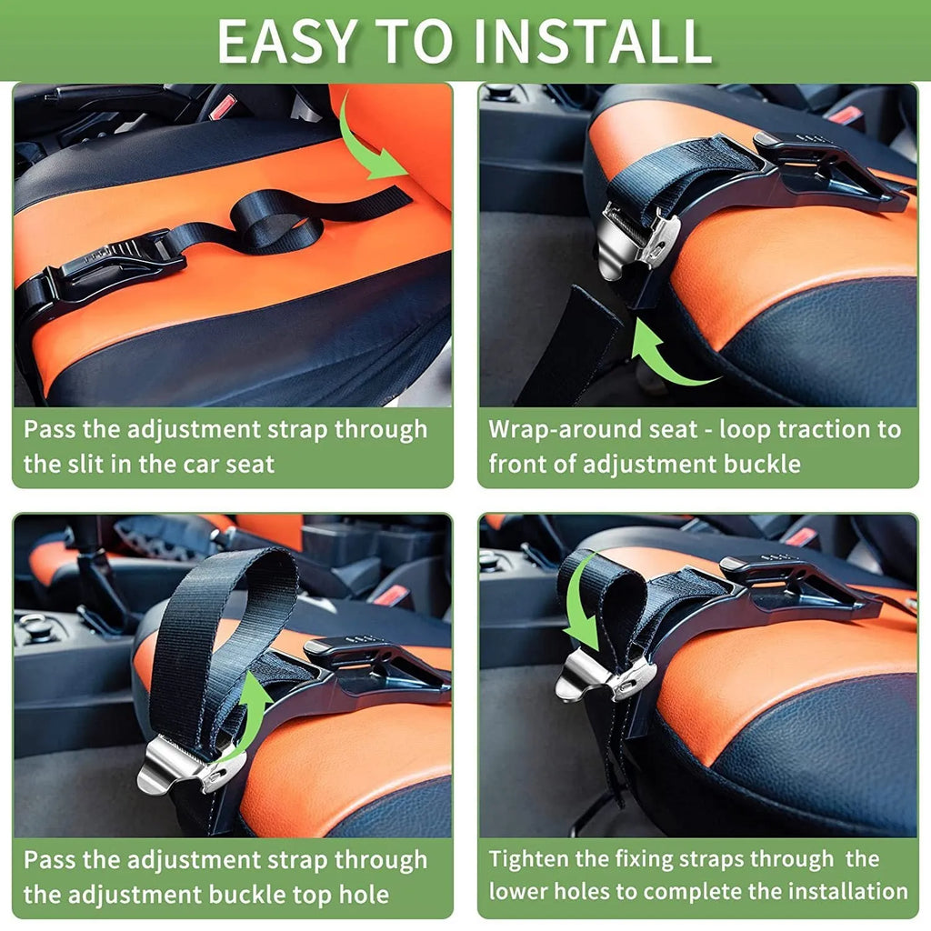 Black ABS maternity seat belt adjuster with metal buckle for pregnant passenger safety.