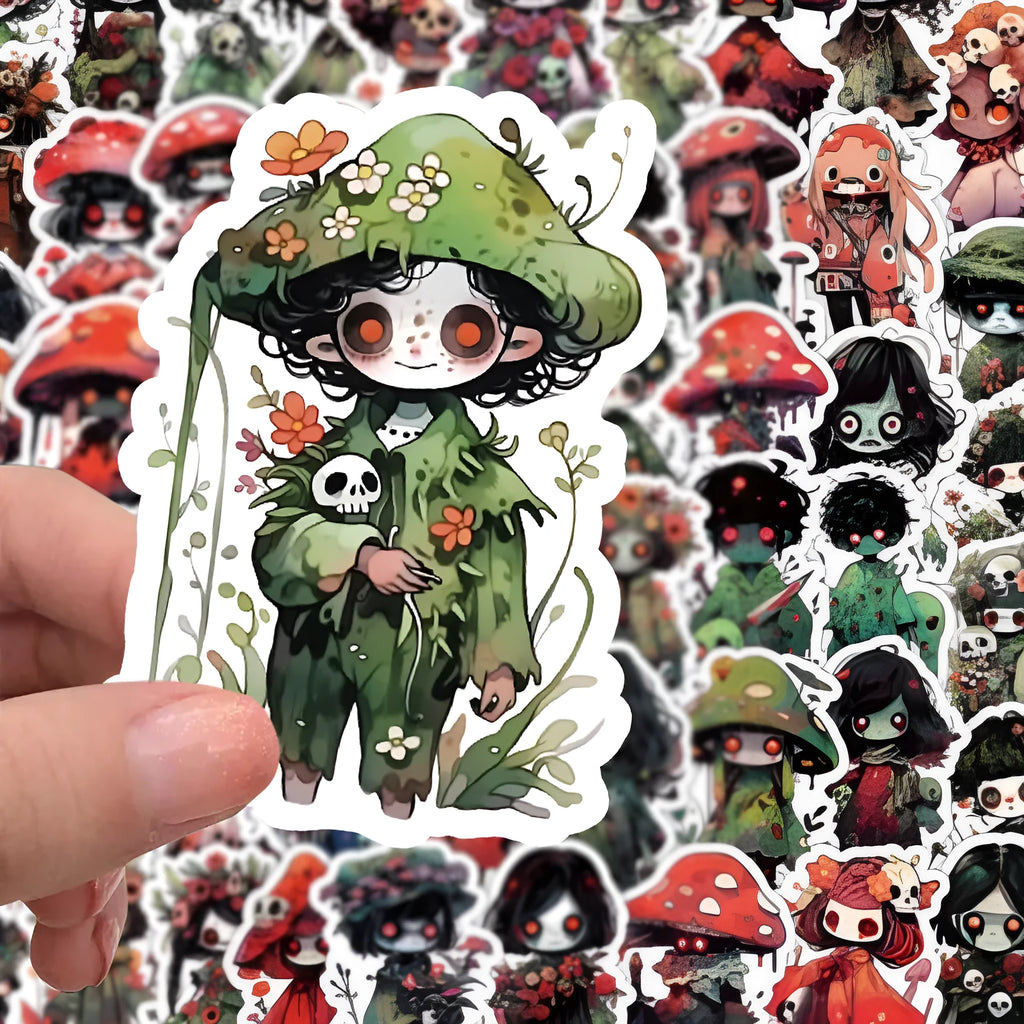 Little zombie stickers horror scarecrow waterproof decals 60 sheets 3-8 cm zombie fungus invasion
