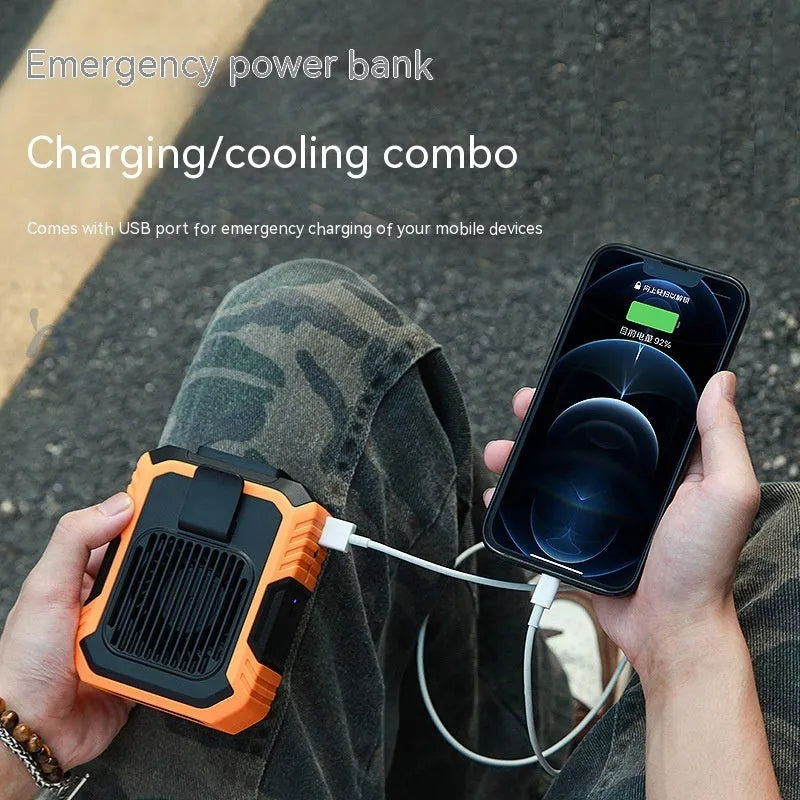 Wrist hanging fan with light and USB power bank in various colours