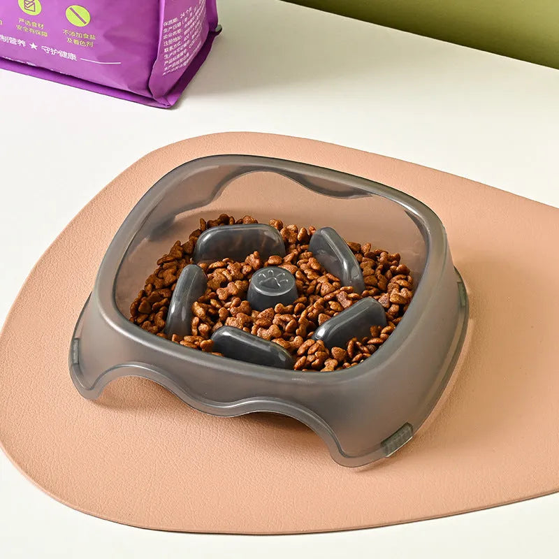 Plastic slow feeder dog bowl with maze pattern design in blue colour for anti-choking feeding