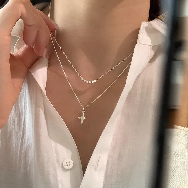 Double layer necklace with opal cross and geometric shape, colour XL3329, for women and girls