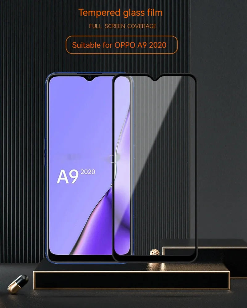 OPPO A9 2020 full screen tempered glass protector in full glue black finish