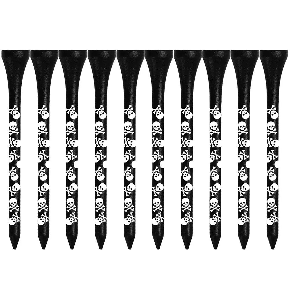 Black bamboo golf spike dowel pins with skull print in 70mm and 83mm lengths