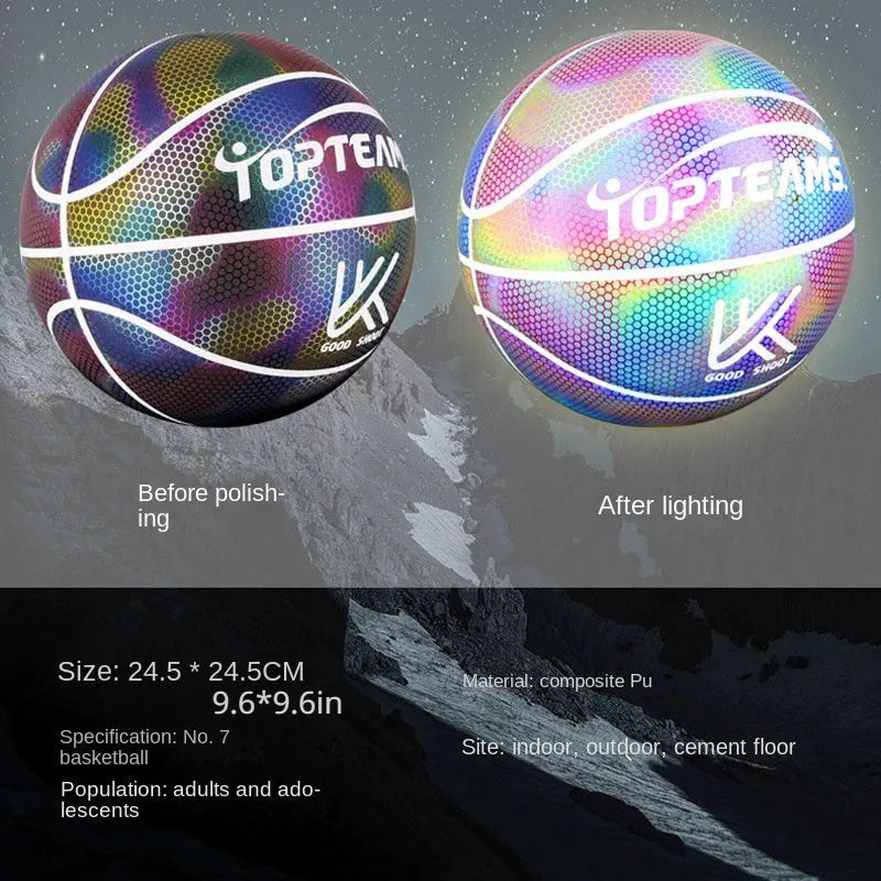 Creative fluorescent basketball with holographic reflective surface in Chroma and White colour options
