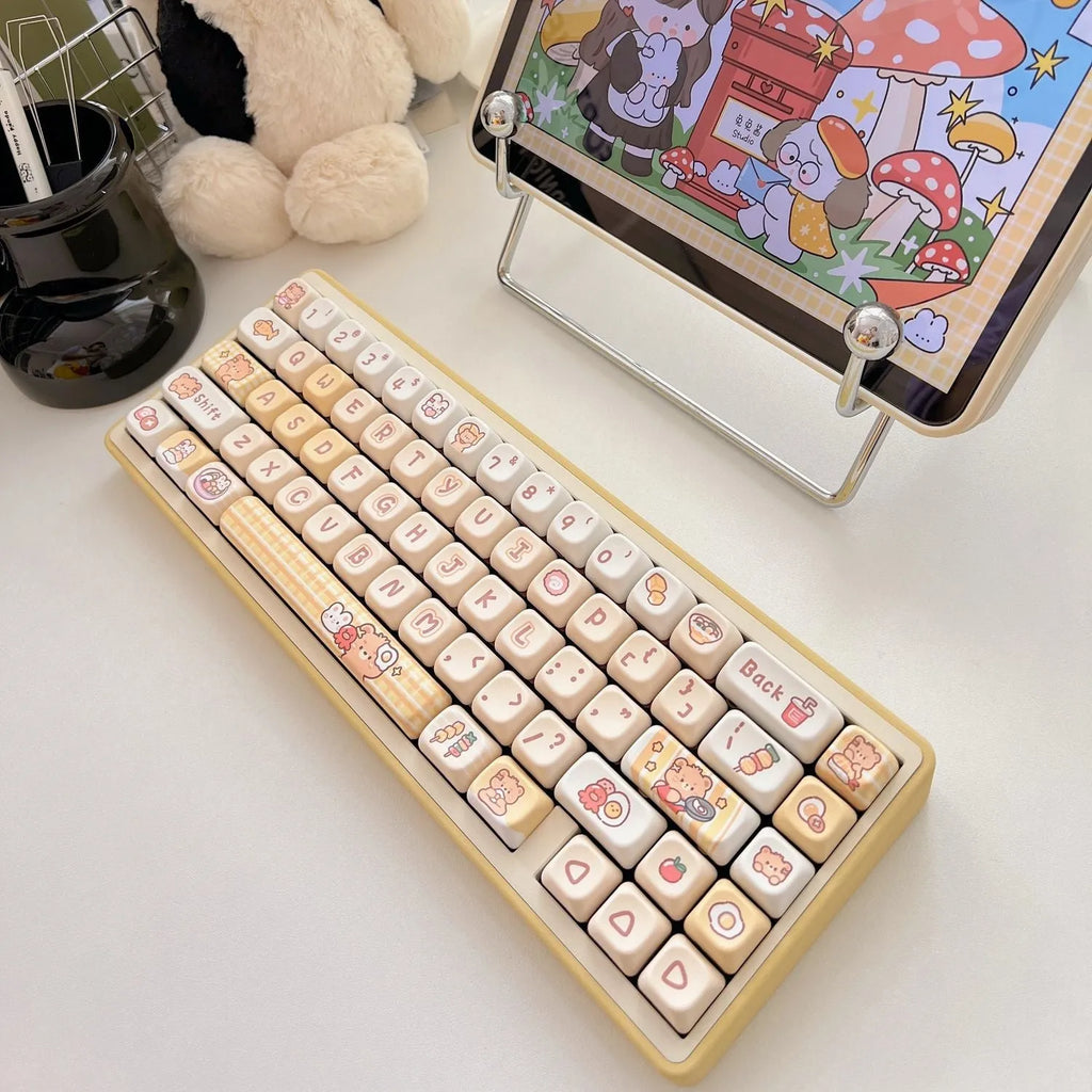 Rabbit Bear Restaurant themed mechanical keyboard keycaps in EOA height with heat sublimation printing