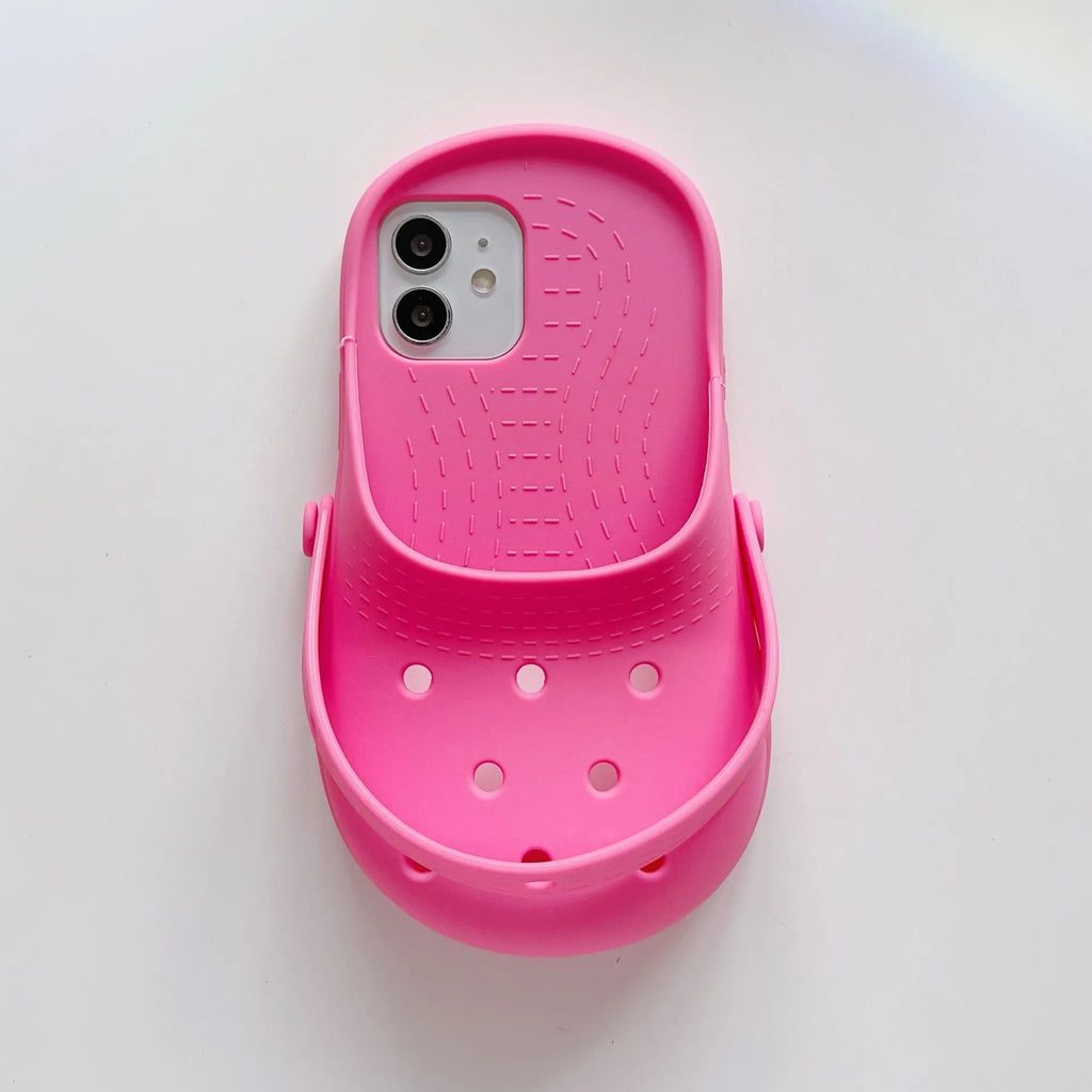 Pink silicone phone case with slipper design for iPhone 11-15, drop-resistant all-inclusive cover