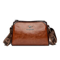 Women's oil wax leather crossbody bag in brown, double-sided design, soft PU material