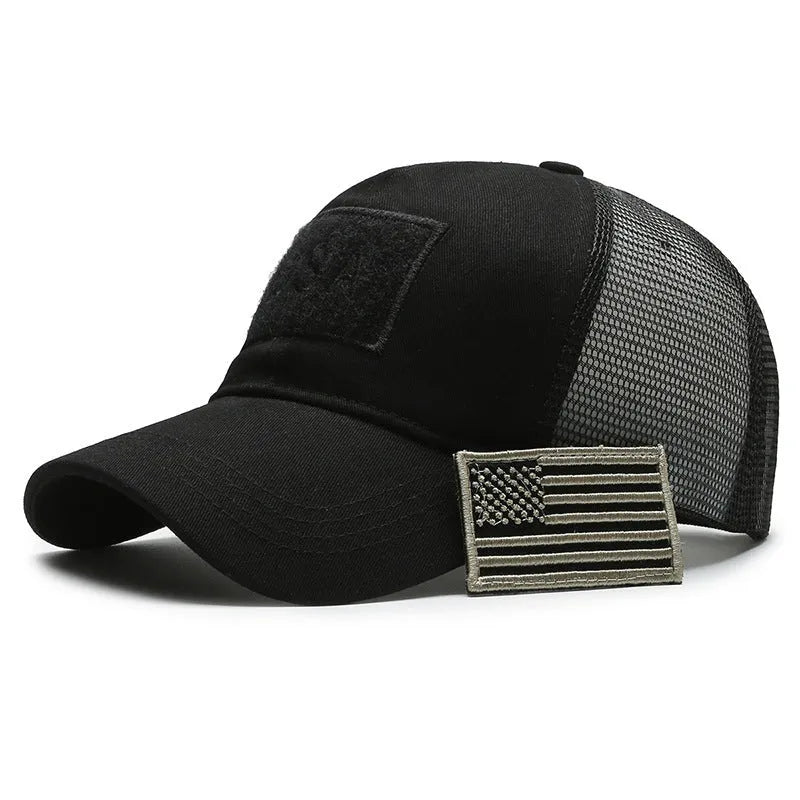 Tactical camouflage baseball cap with dome crown and adjustable Velcro closure