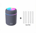 Compact car air purifying humidifier with 300ml tank, USB power, pink white navy colour options, ABS PP body
