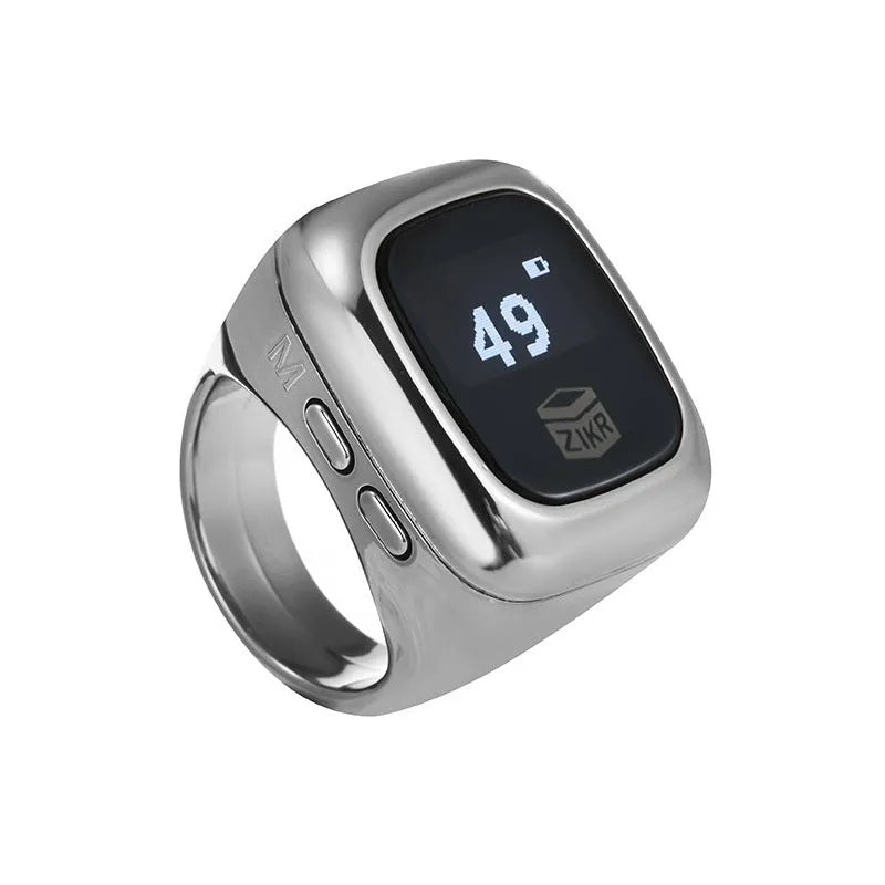 Al-Fatiha electronic zikr counter with digital display on a wrist, shown in rose gold colour with a 20mm band.