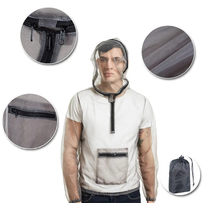 Smoky grey breathable mesh insect-proof outdoor jacket shown in XL size
