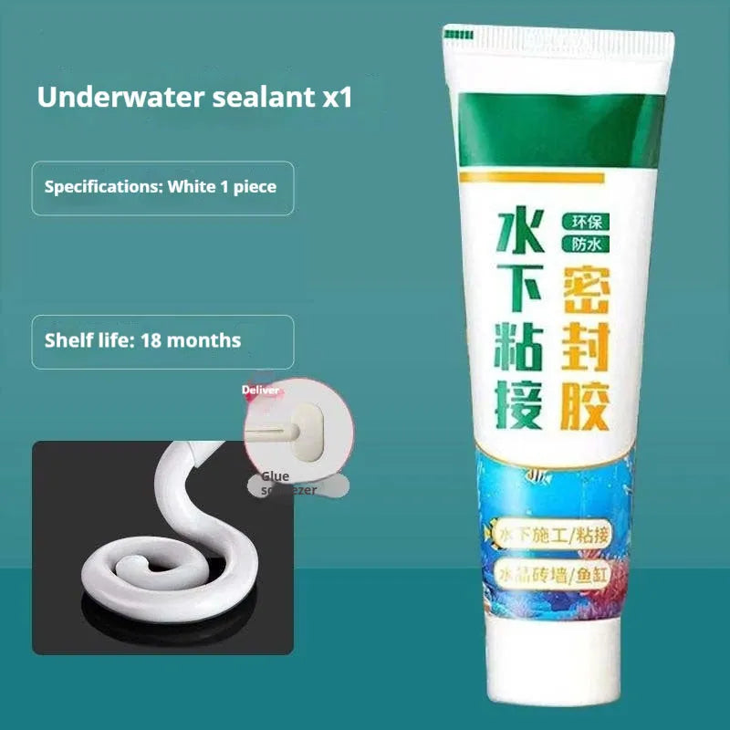 Underwater adhesive sealant tube for glass fish tank leak repair, silicone, 60ml or 120ml, transparent or white
