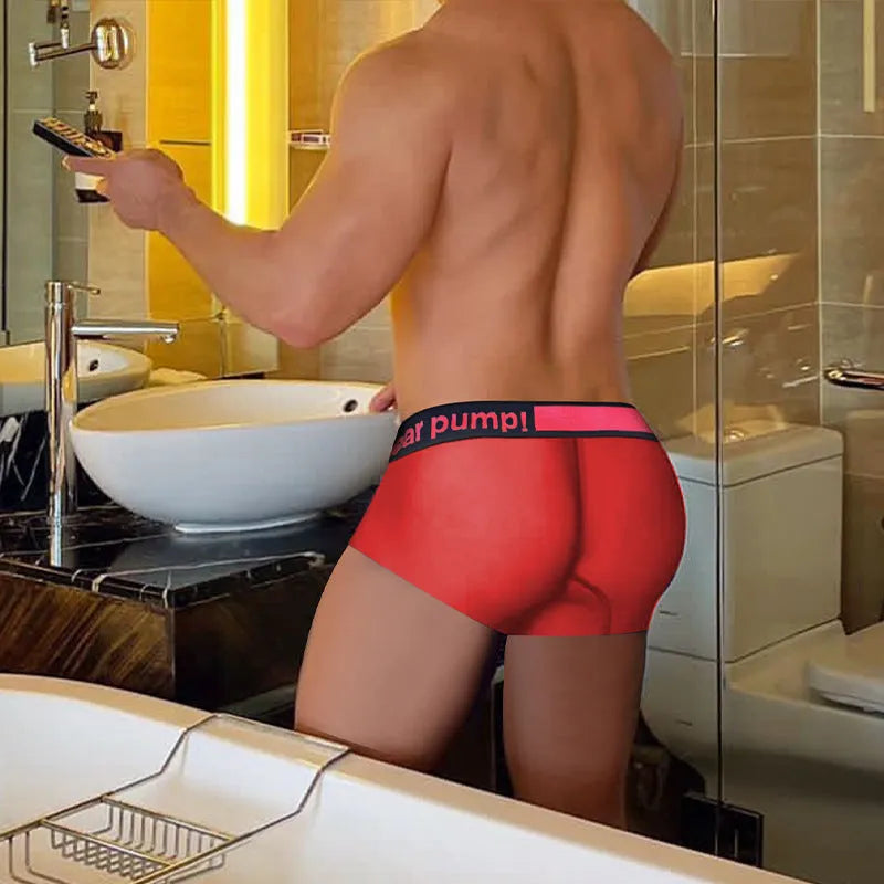 Men's low waist seamless underwear with gradient laser pattern in black, on a mannequin.