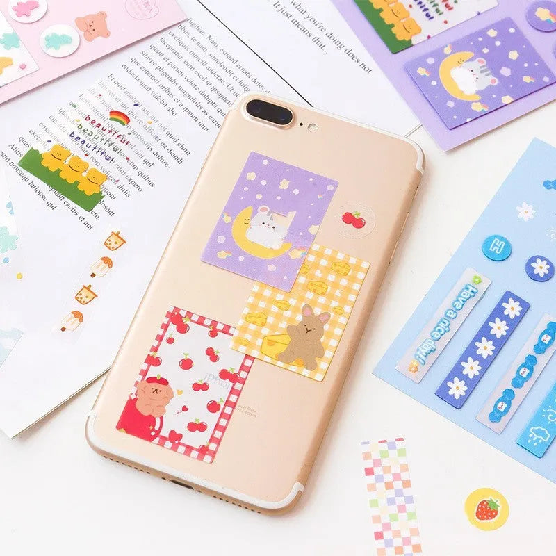 PVC index stickers in sweet colours including cream, blue, and pink for study notes organisation
