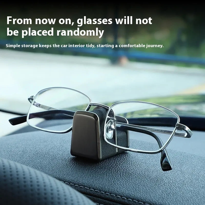 Car dashboard glasses clip holder in black, grey, green or red with zinc alloy leather construction