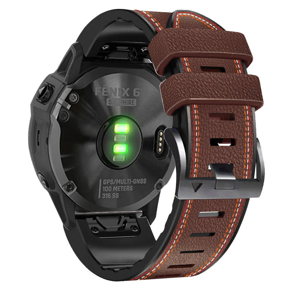 Silicone leather quick release watchband for Garmin Fenix smartwatches in four colour options