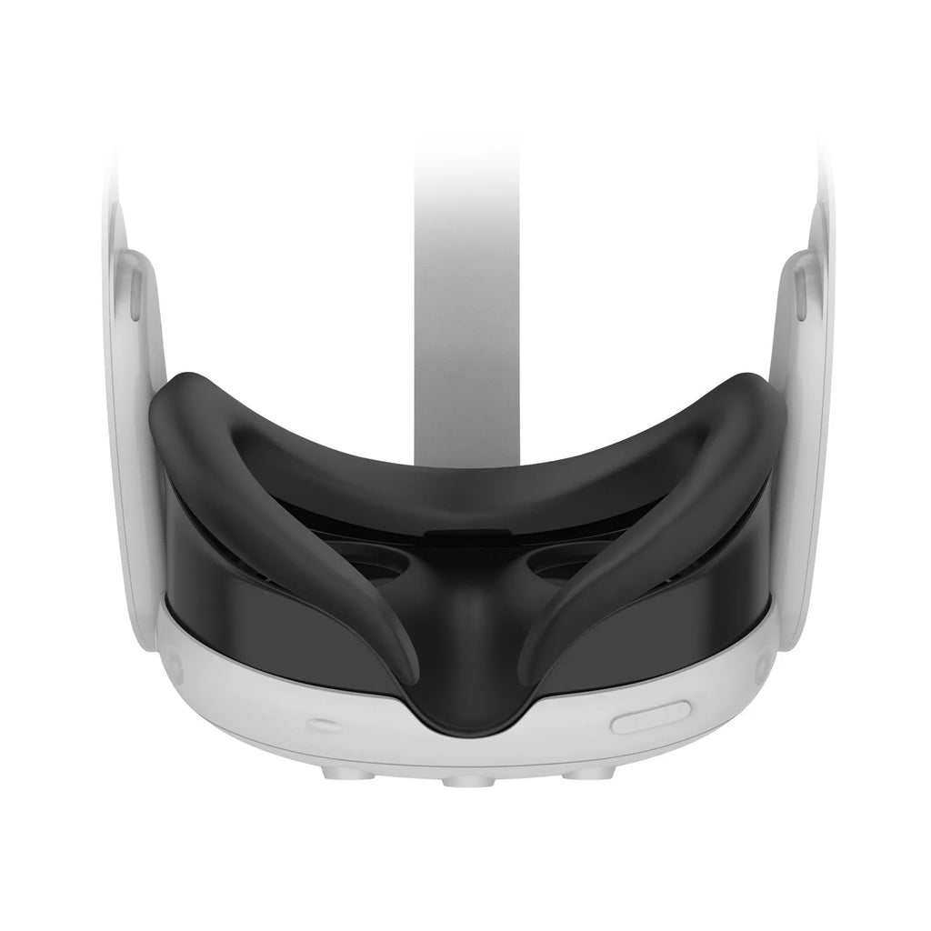 Silicone VR headset face mask replacement in black with clip belt attachment