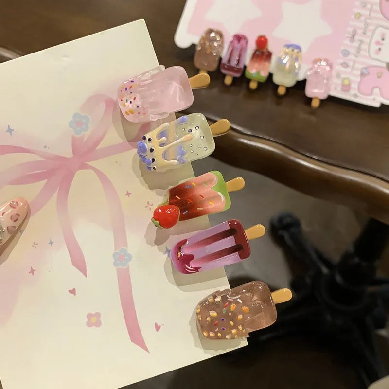 Cartoon ice cream design resin hair clip barrette in side clip style
