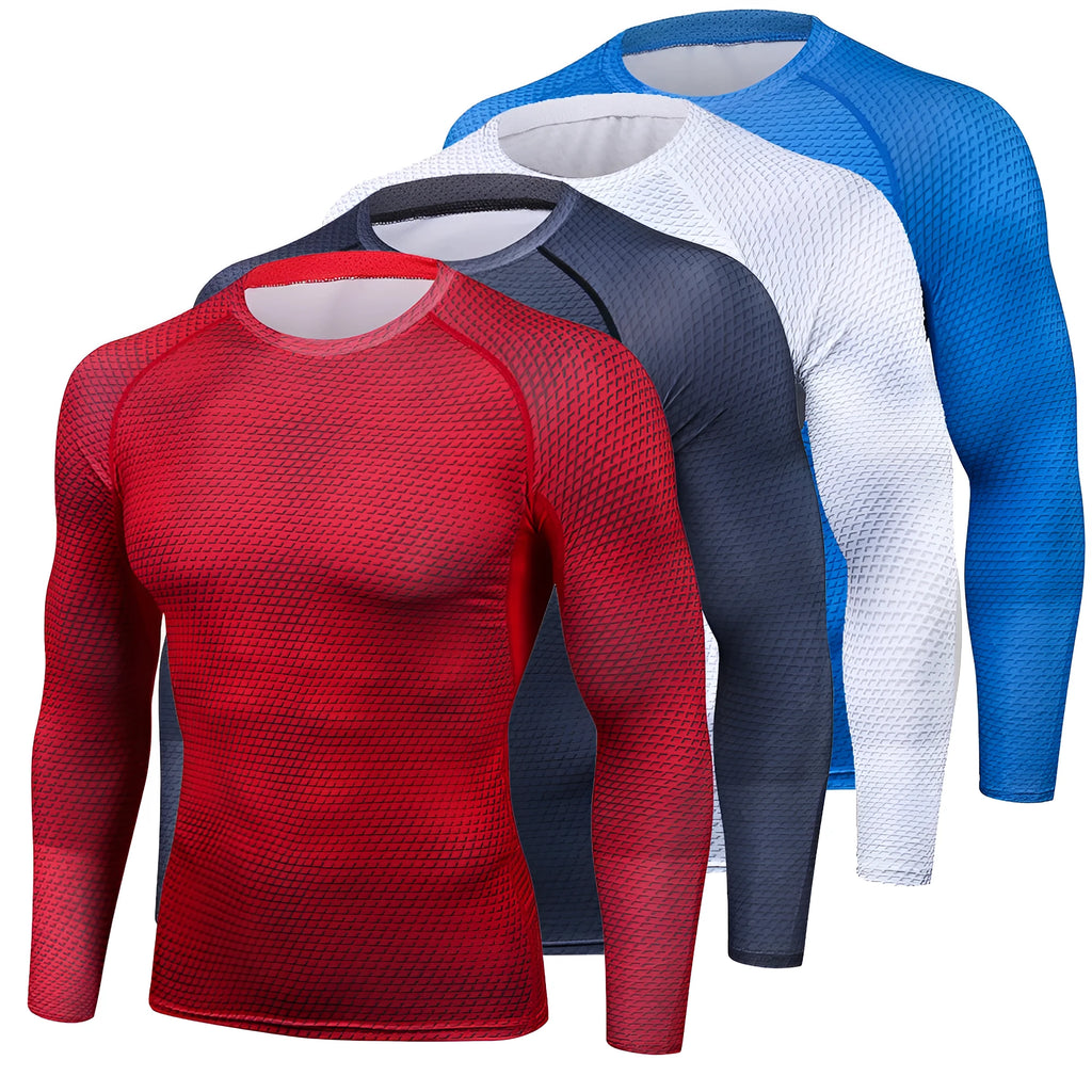 Long sleeve modal fitness training top in black, blue, red, white or snake scale, sizes S to 3XL.