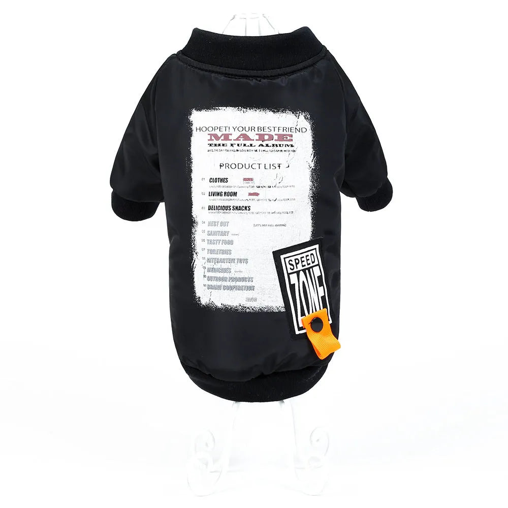 Black printed cotton dog coat winter jacket for small medium large dogs