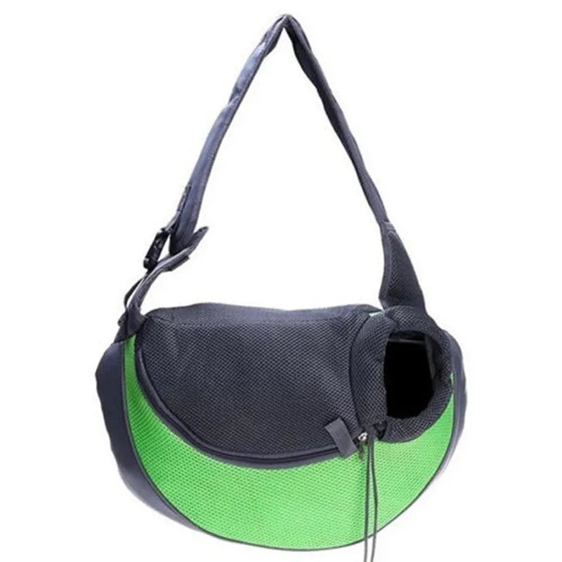 Blue pet backpack for a small dog, showing padded interior and shoulder straps.