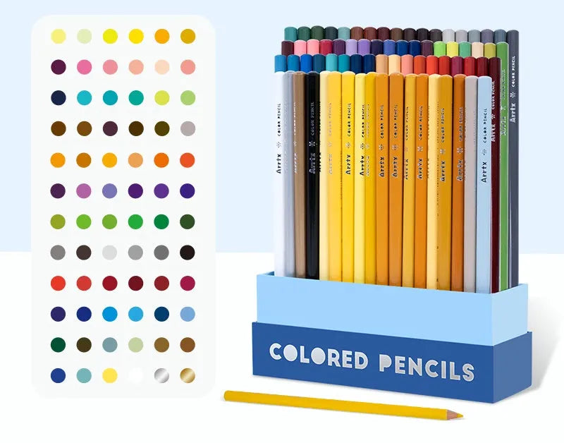Boxed set of 72 coloured art pencils with basswood barrels for drawing and sketching.