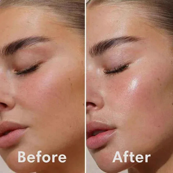 75ml bottle of collagen overnight face mask with application brush on a blue background.