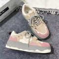 Pink retro student sneakers for women with artificial pu upper and rubber sole