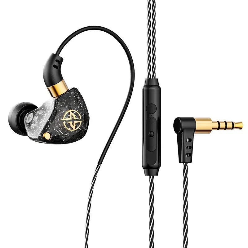 Extra bass wired headset with silicone earbuds and 3.5mm L plug in black cable