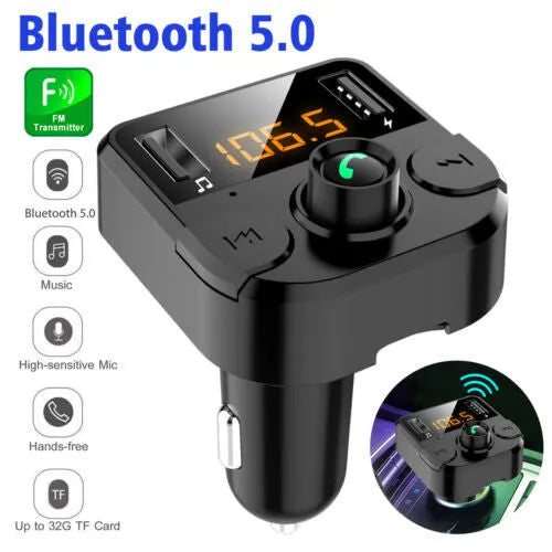 Black car MP3 player Bluetooth FM transmitter with LED dot matrix screen, ABS body, 46X47X82mm