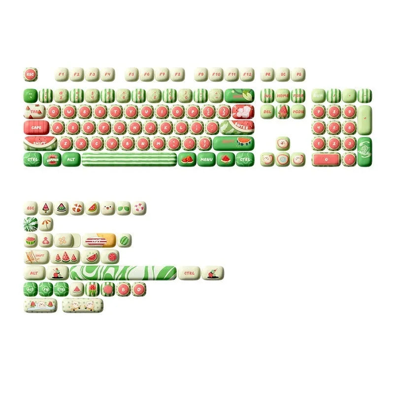 Watermelon theme five-sided sublimation PBT keycaps in small steamed bun mushroom profile
