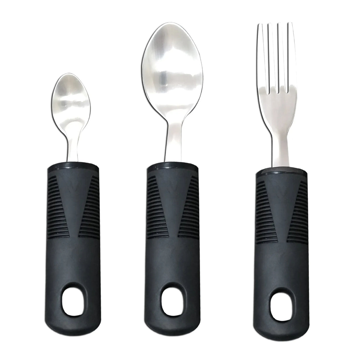 Anti-shake adaptive tableware set with stainless steel utensils and rubber handle grips